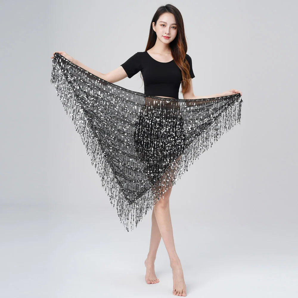 dancers
Triangle Sequins Bellydance Skirt Belly Dance Long Tassel Hip Scarf Festival Outfits Women Dance Wear Accessories Dancing Belt