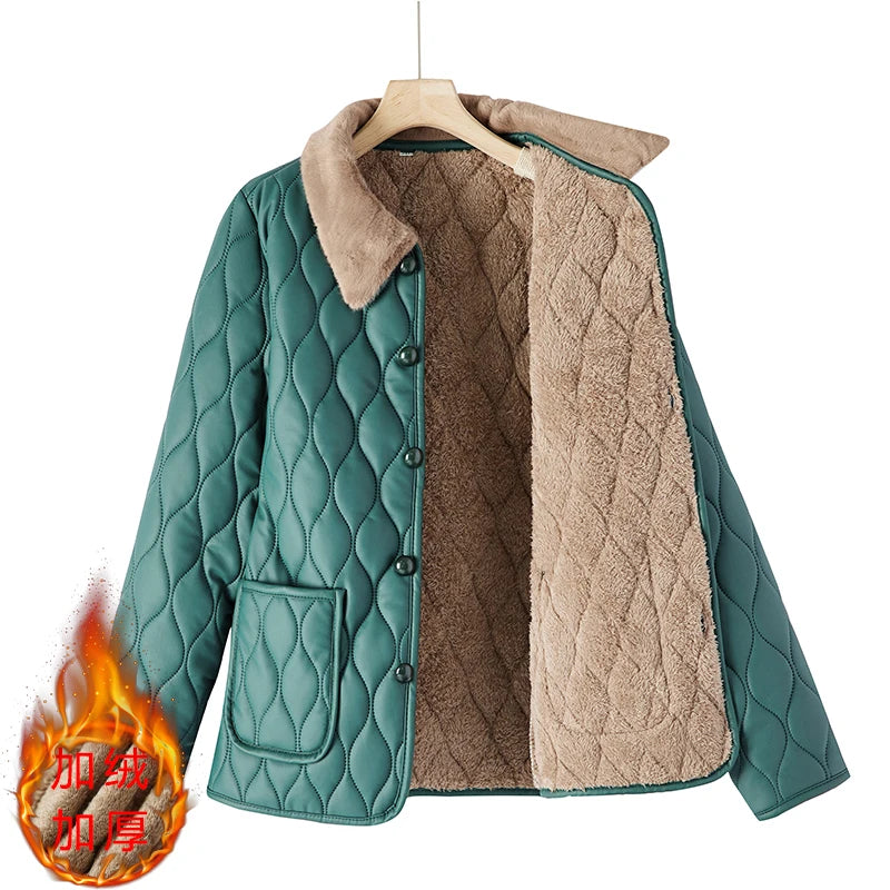 Plus Size Cotton Thick Windproof Parka Coat Pockets Buttons Short Plush waterproof Outerwear