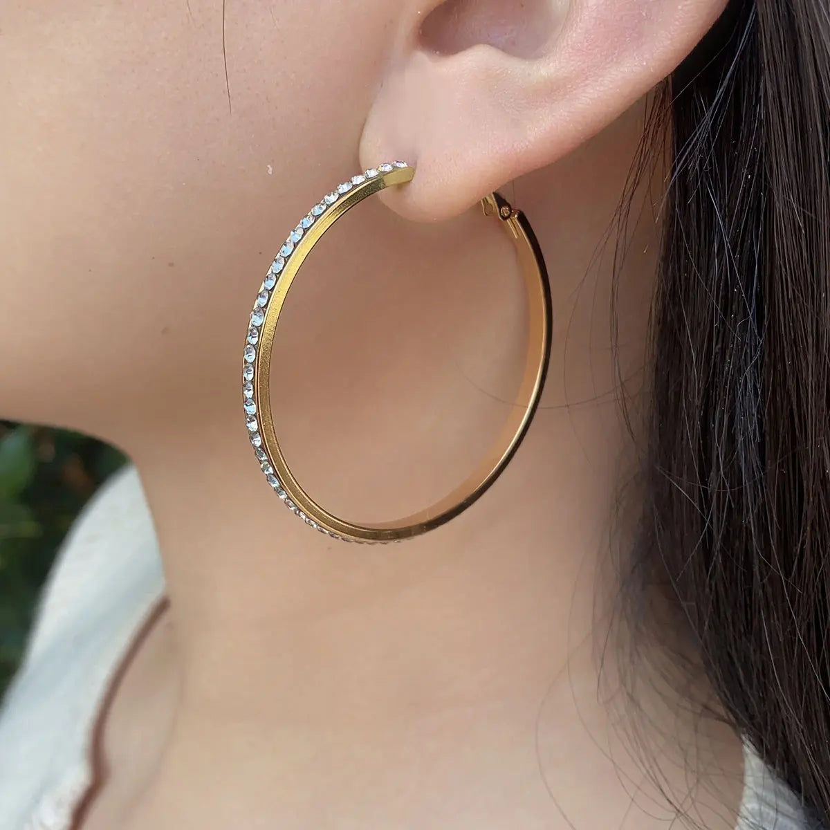 Earring 2PC Stainless Steel Luxury CrystaL CZ 3-5CM Big Circle Hoop Earrings for Women Charms Fashion Design Party Wedding Jewelry Gifts