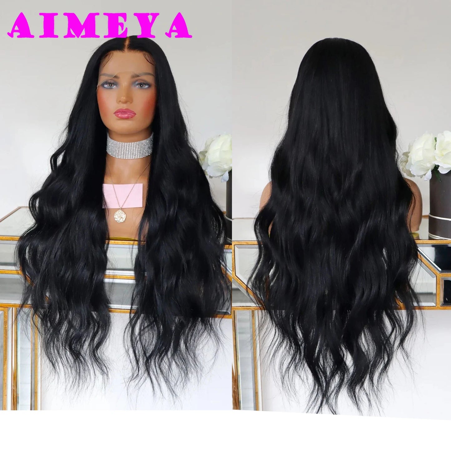 Hair Extensions and Wigs
AIMEYA Platinum Blonde Lace Front Wigs for Women Long Natural Wave Synthetic Hair Heat Resistant Fiber Hair Free Part
