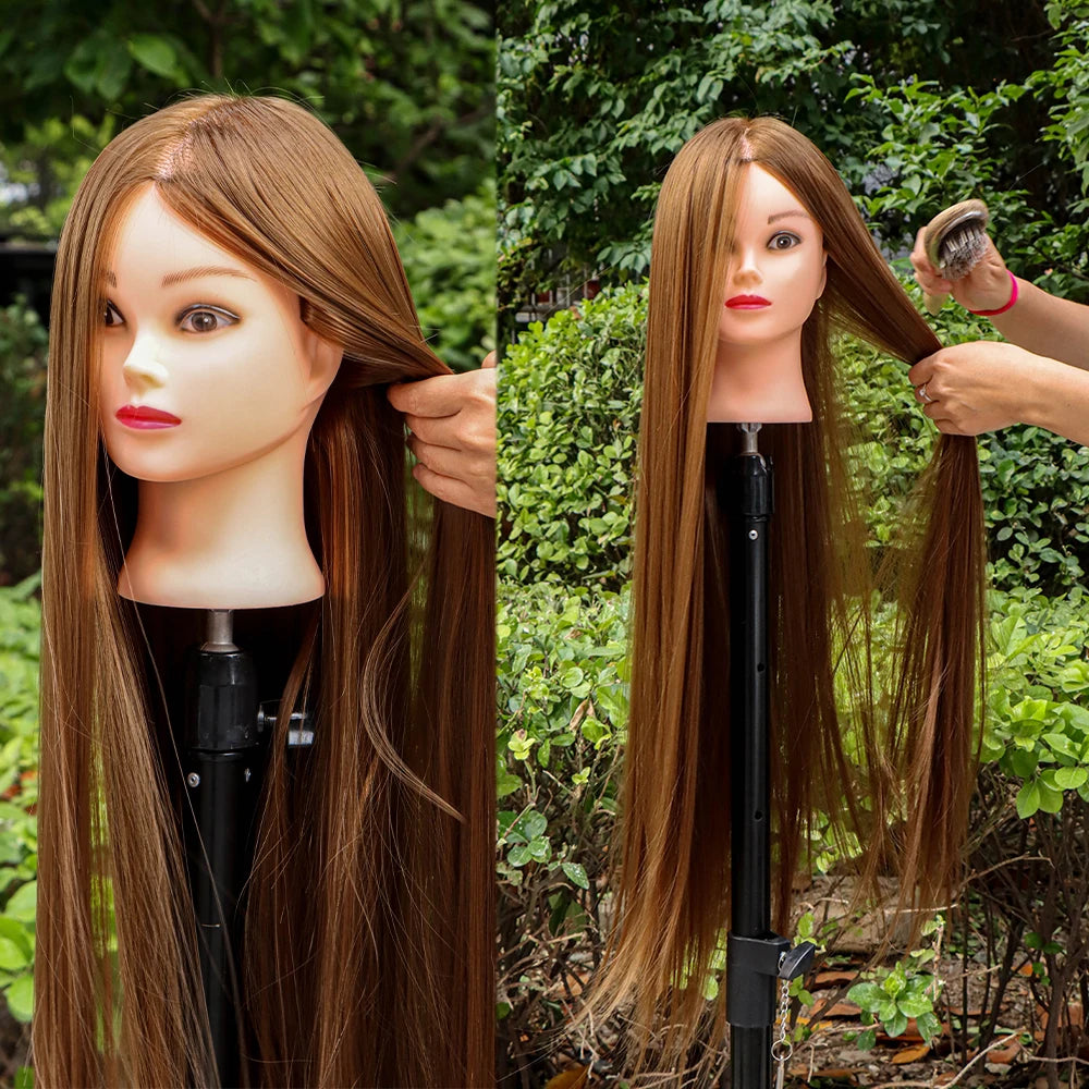 Hair Extensions and Wigs
80cm Female Mannequin Head with Synthetic Hair For Practice Hair Braiding Hairstyles Dolls Hairdressing Styling Training Head