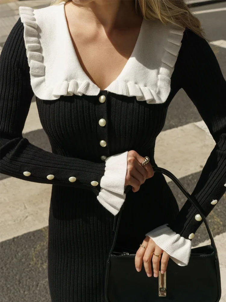 Knitted-Dress High Waist Ruffled Maxi Dresses For Women