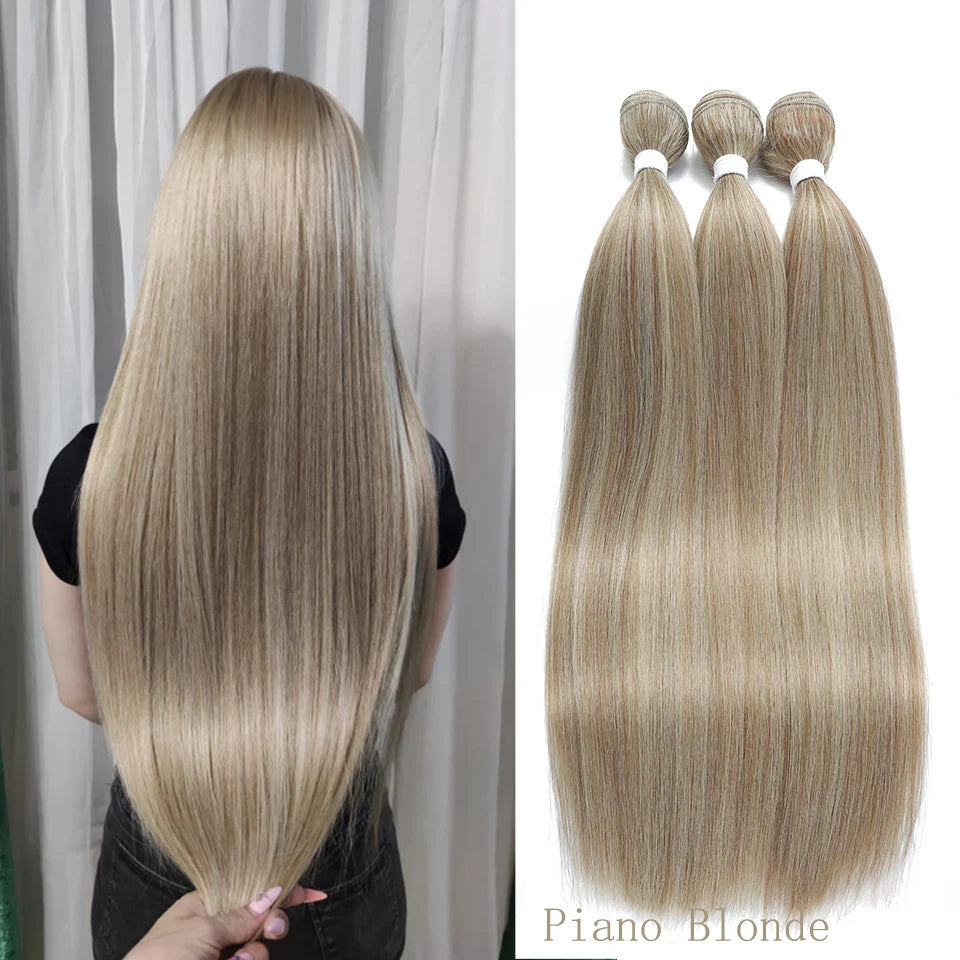 Hair Extensions and Wigs
Piano Blonde Straight Hair Bundles Smooth Hair Extensions Fake Fibers Synthetic Yaki Straight Hair Weaving Full to End Free Ship