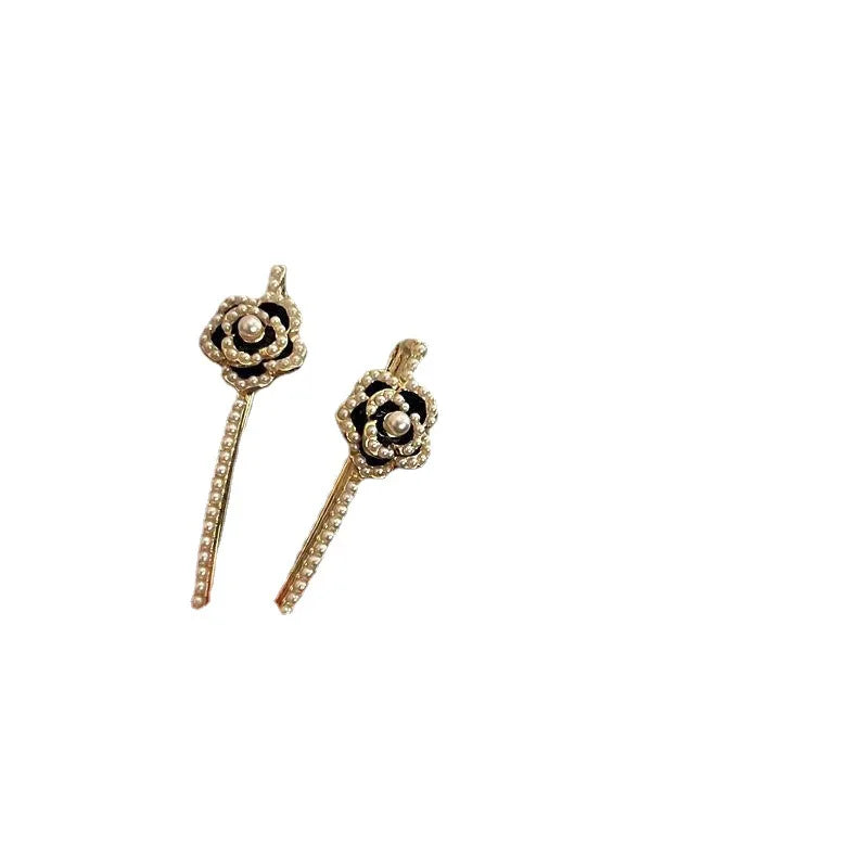 Elegant Look Pearl hairpin Black Flowers hair accessories trendy women's hairpin 2024 luxury designer hairpin