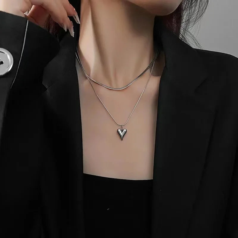 Necklaces Women Double Layered Love Heart Pendant Necklace for Women Simple Neck Chain Jewelry