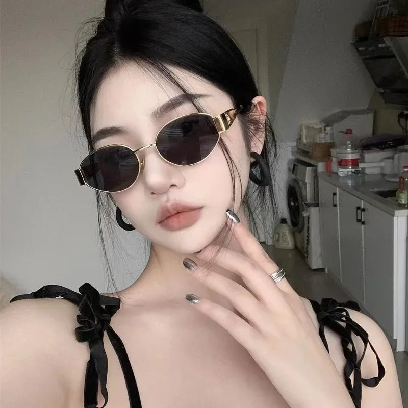 Women's Sunglasses Retro Steampunk Sun Protection Sunglasses Vintage New Women's Metal Oval Sunglasses Ladies Classic UV400 Sunscreen Eyewear