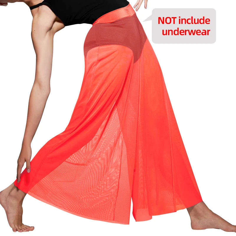 dancers
Mesh Dance Pants for Girls Women Modern Ballet Dance Match Outfit Underwear Contemporary Lyrical Long Wide Leg Dance Trousers
