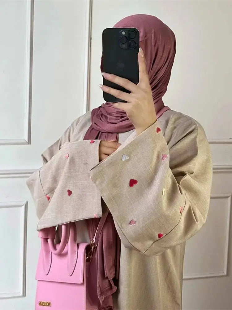 Ramadan Eid Open Butterfly Moon Heart Modest Kimono Abaya Dubai Turkey Islam Muslim Dress Abayas For Women Kaftan Kebaya Caftan