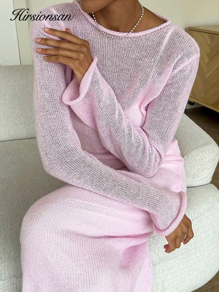 Knitted-Dress Elastic Knit Long Dresses Women Elegant Chic Soft