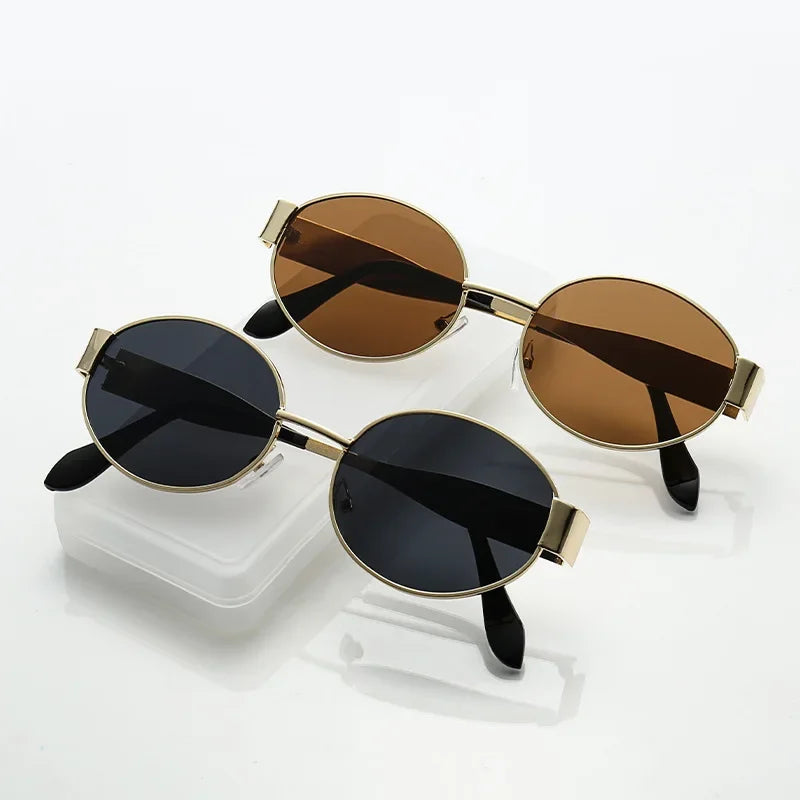 Women's Sunglasses Retro Steampunk Sun Protection Sunglasses Vintage New Women's Metal Oval Sunglasses Ladies Classic UV400 Sunscreen Eyewear
