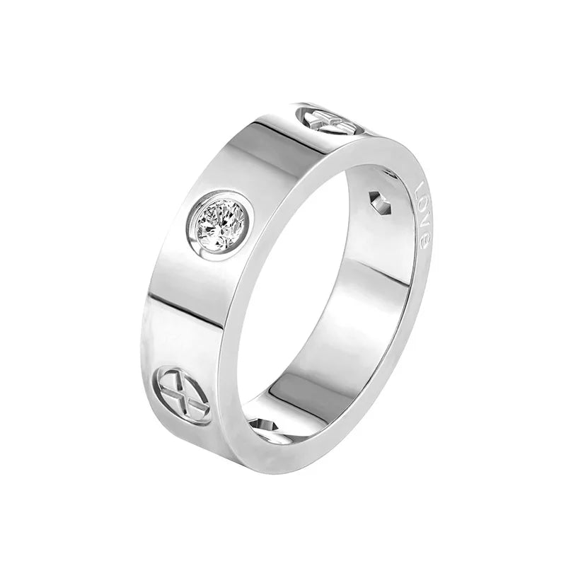 Luxury Rings Trendy Stainless Steel Rose Gold Color Love Ring for Women Men Couple CZ Crystal Rings Luxury Brand Jewelry Wedding Gift