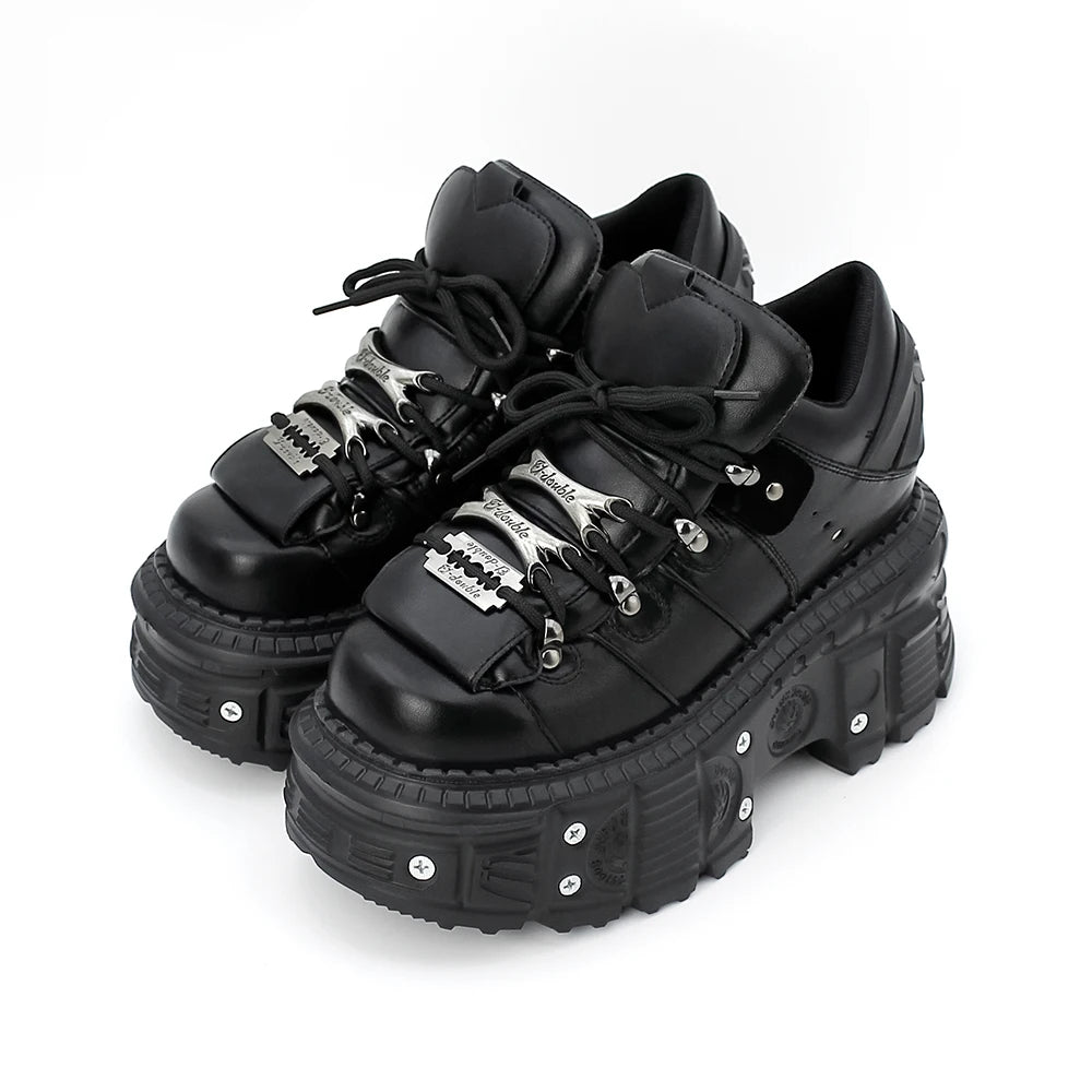 Sneaker women Lace-up Heel Height 6CM Platform Shoes Woman Gothic Ankle Rock Boots Metal Decor Woman Sneakers