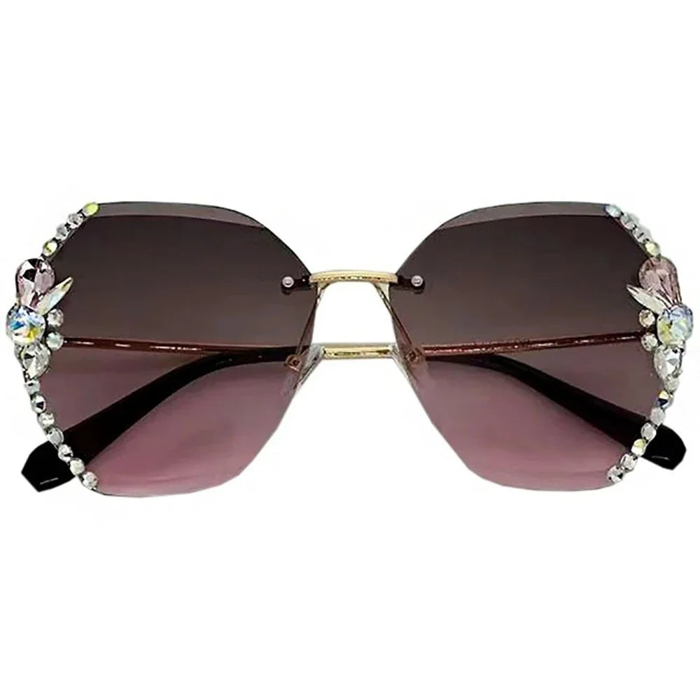 Women's Sunglasses Luxury Brand Design Vintage Rimless Rhinestone Sunglasses Women Men Fashion Gradient Lens Sun Glasses Shades for Female