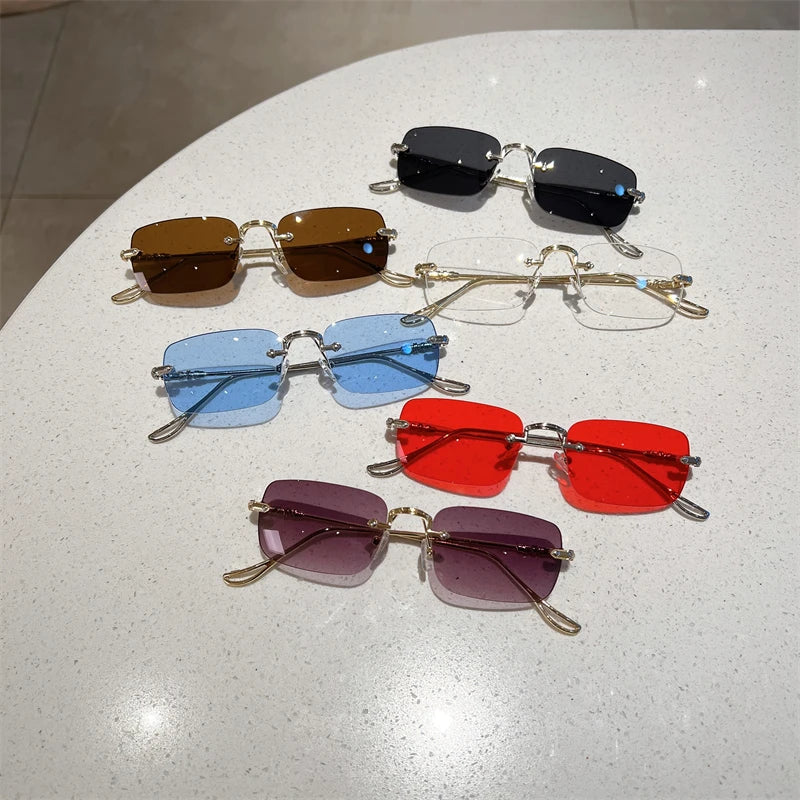 Women's Sunglasses Rimless Rectangle Sunglasses Men Women 2024 Fashion New in Vintage Shades Eyewear Brand Design Ocean Lenses Sun Glasses