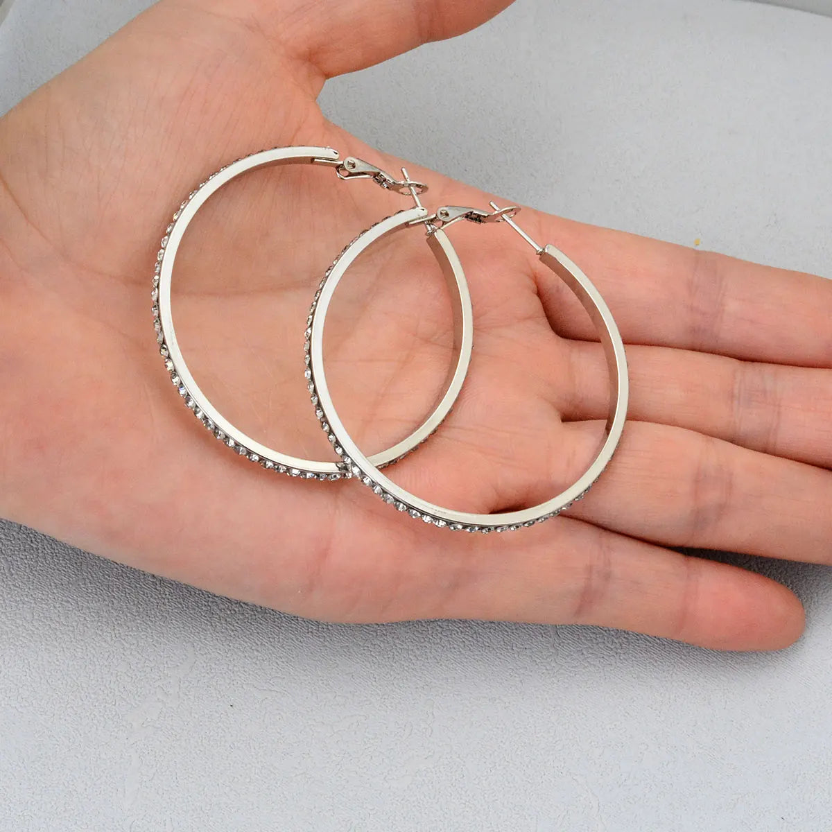 Earring 2PC Stainless Steel Luxury CrystaL CZ 3-5CM Big Circle Hoop Earrings for Women Charms Fashion Design Party Wedding Jewelry Gifts