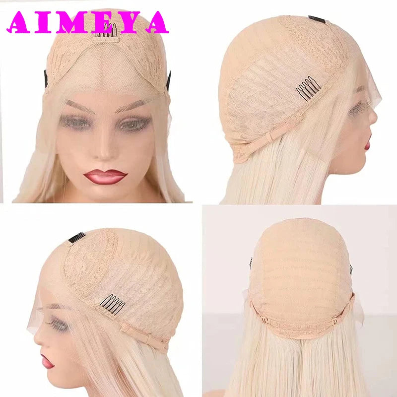 Hair Extensions and Wigs
AIMEYA Platinum Blonde Lace Front Wigs for Women Long Natural Wave Synthetic Hair Heat Resistant Fiber Hair Free Part