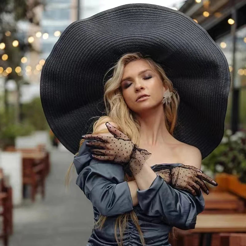 Hat 70cm Oversized Wide Brim Sun Hat Travel Large UV Protection Beach Straw Hats Women's Summer Floppy Foldable Chapeaux Wholesale