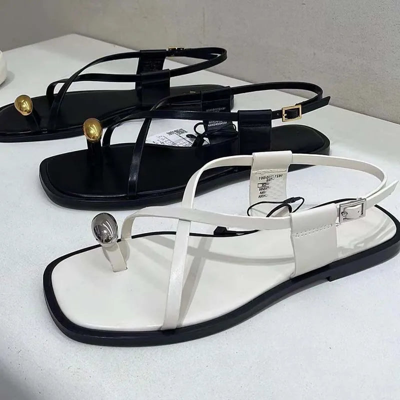 Flat Shoes Women Sandals for Woman Fashion Metal Decoration Ladies