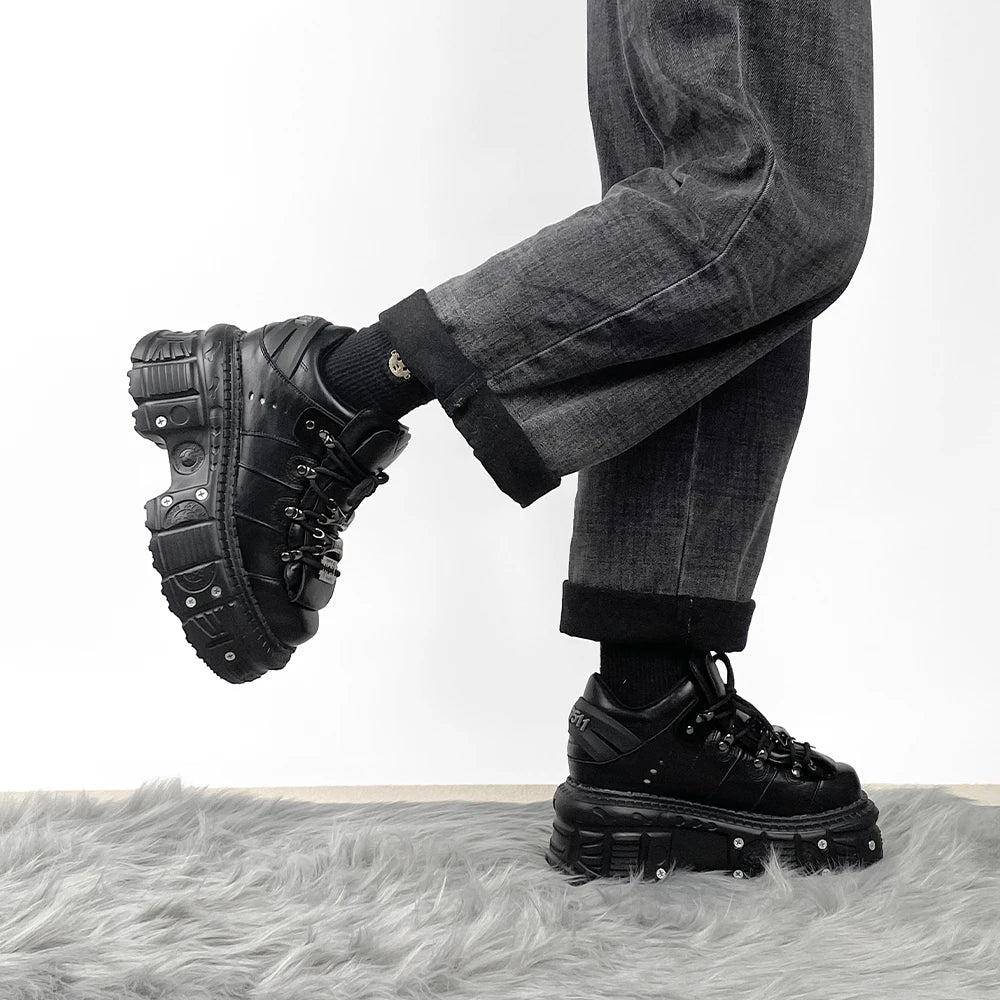 Sneaker women Lace-up Heel Height 6CM Platform Shoes Woman Gothic Ankle Rock Boots Metal Decor Woman Sneakers