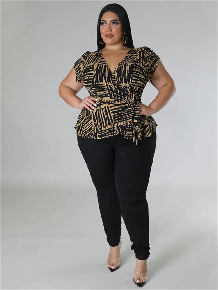 Plus Size Two Piece Outfits Pants Sets Women Summer Clothes Printed Top Solid Leggings Matching Wholesale Dropshipping