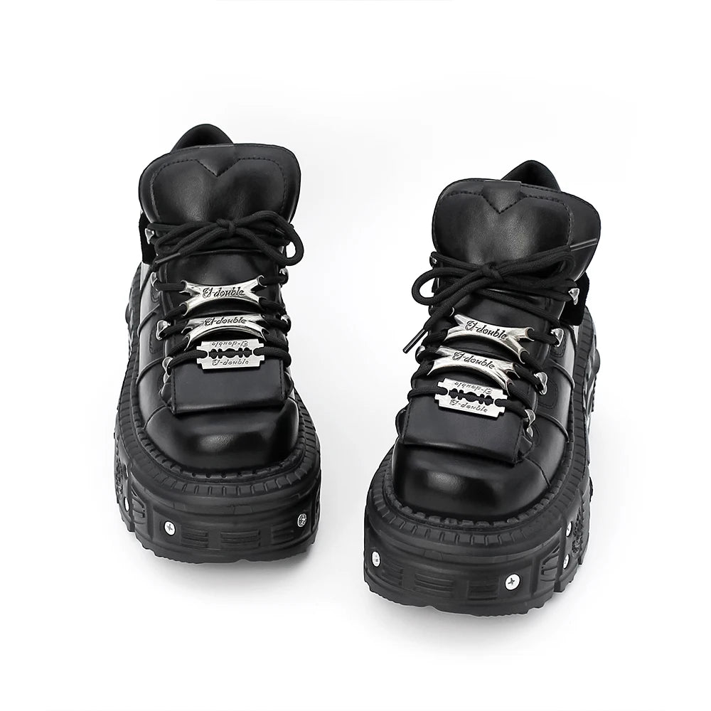 Sneaker women Lace-up Heel Height 6CM Platform Shoes Woman Gothic Ankle Rock Boots Metal Decor Woman Sneakers