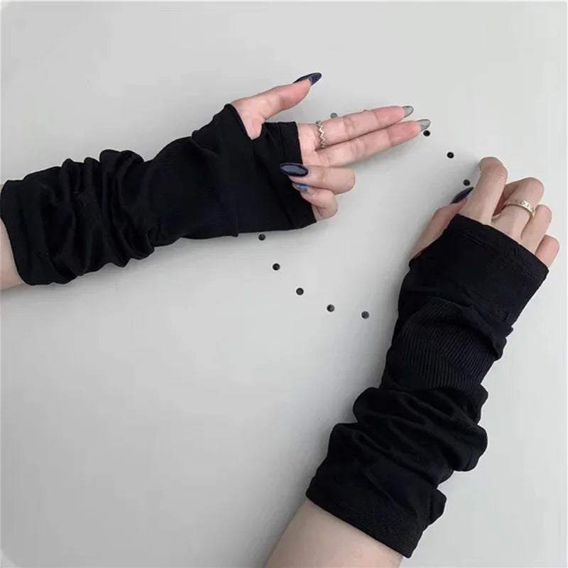High Quality Y2K Winter Warm Long Sleeves Gloves for Men Women Fingerless Stripe Hip-Hop Knitted Elbow Mittens Elastic Outdoor Arm Warmer