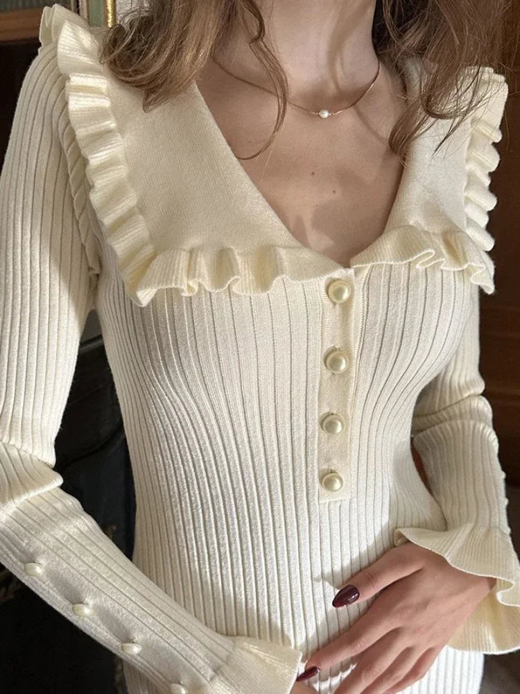 Knitted-Dress High Waist Ruffled Maxi Dresses For Women