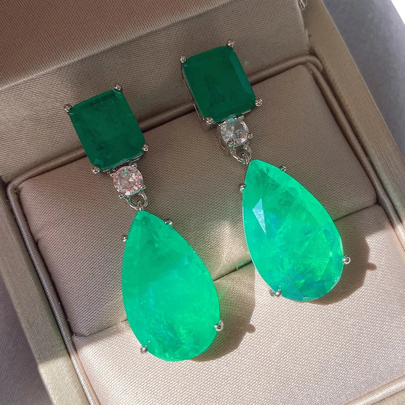 Earring JitDoo Paraiba Earrings Silver 925 for Women Tourmaline Emerald Big Drop Earrings Luxury Designer Fine Jewelry Christmas Gift