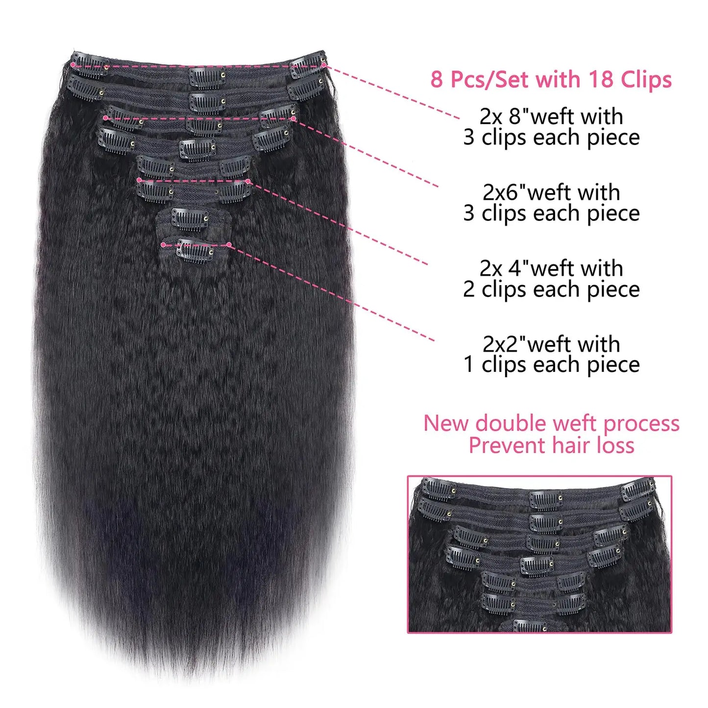 Hair Extensions and Wigs
Kinky Straight Clip In Hair Extensions Real Human Hair Natural Black 120g Full Head Clip ins Seamless Kinky Straight Clip on 1B