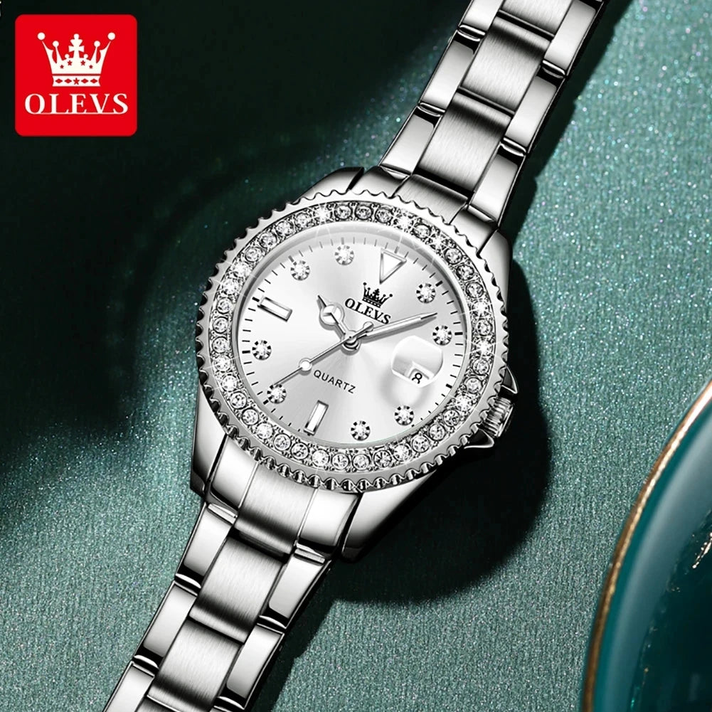 Women Watch OLEVS Original Diamond Dial Quartz Watch for Women Fashion Elegant Ladies Watches Stainless Steel Waterproof Women's Wristwatch
