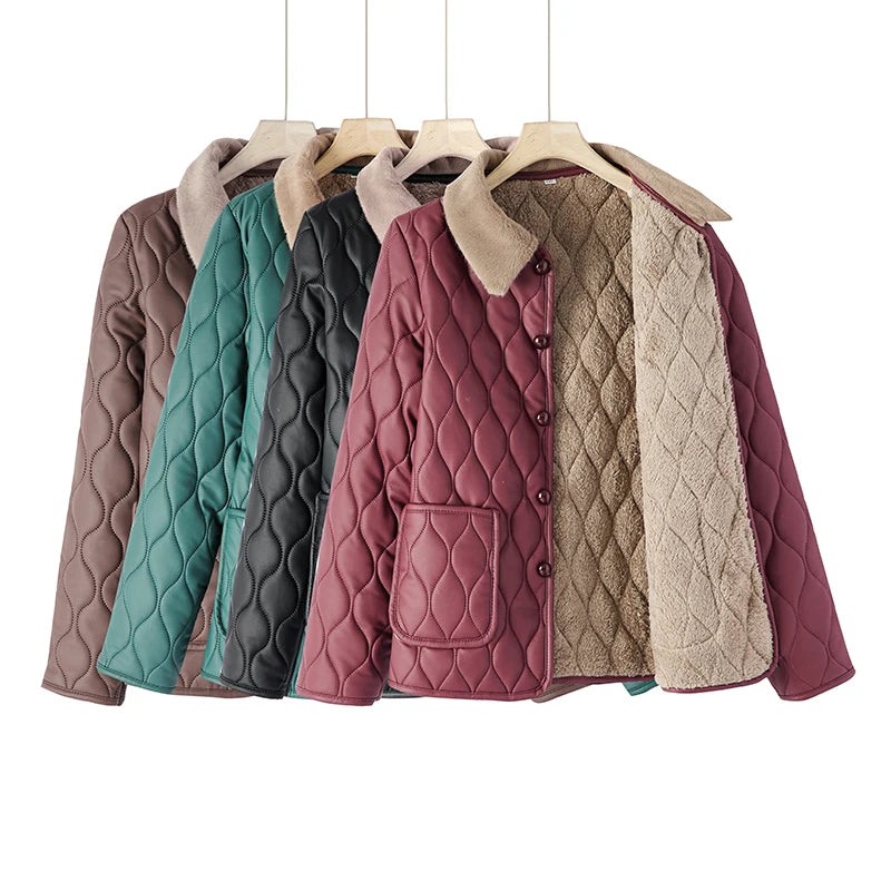 Plus Size Cotton Thick Windproof Parka Coat Pockets Buttons Short Plush waterproof Outerwear