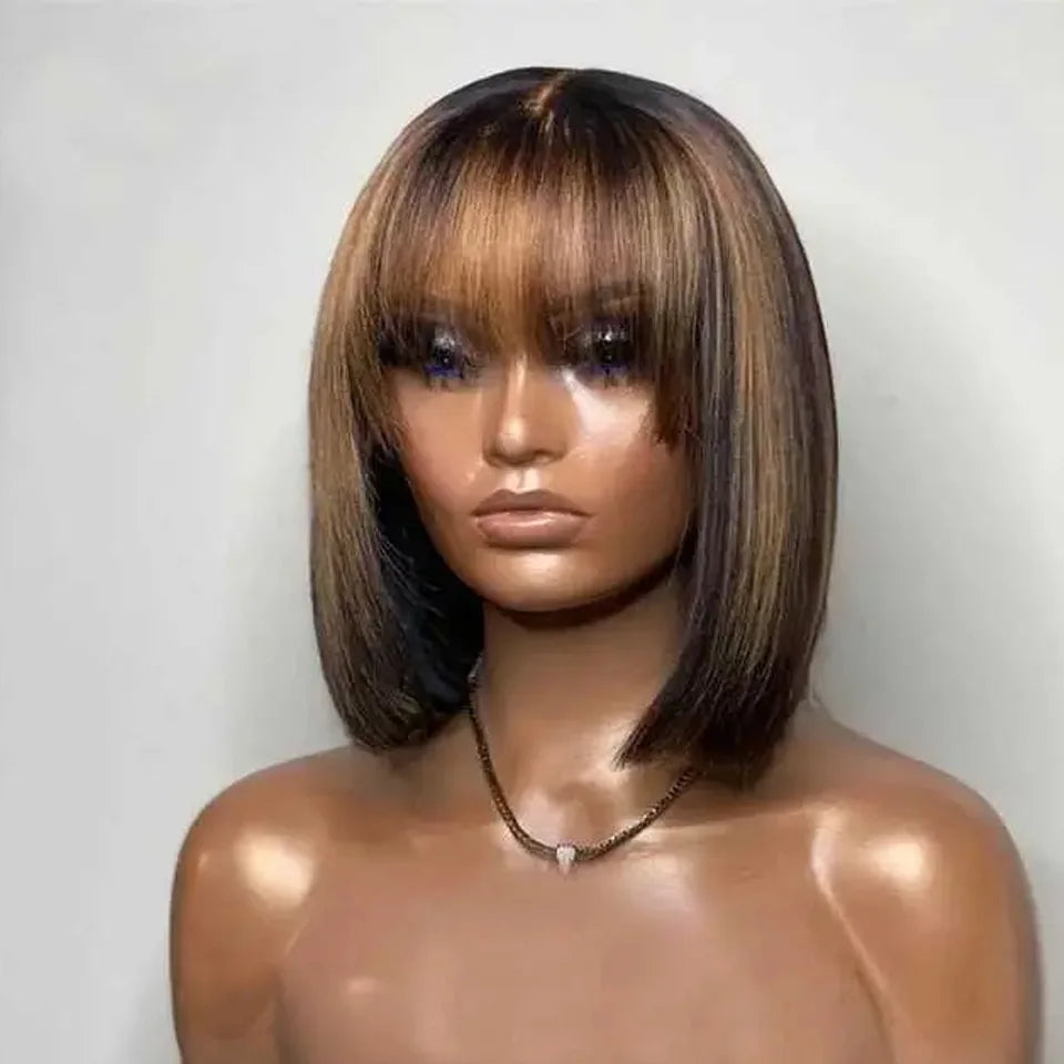 Hair Extensions and Wigs
Put On And Go Easy Part Human Hair Bob Lace Straight Wigs With Bangs Glueless Middle Part Bangs Wigs Brazilian Remy Hair Wigs