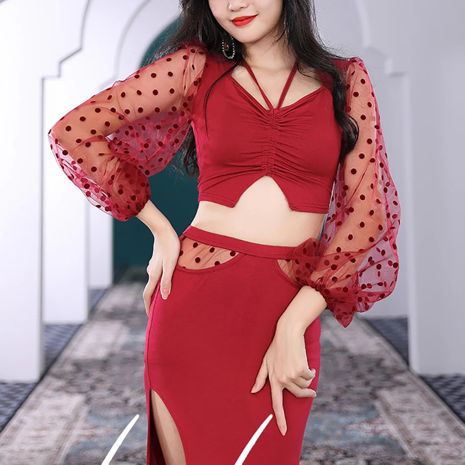 dancers
Belly Dance New Suit Costume Skirt For Women Training Suit Oriental Dance Clothes Dress For Beginners Palace Lantern Sleeves