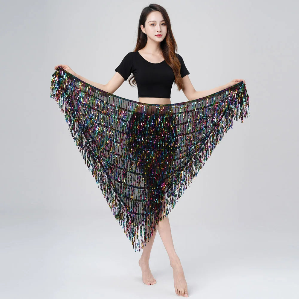 dancers
Triangle Sequins Bellydance Skirt Belly Dance Long Tassel Hip Scarf Festival Outfits Women Dance Wear Accessories Dancing Belt