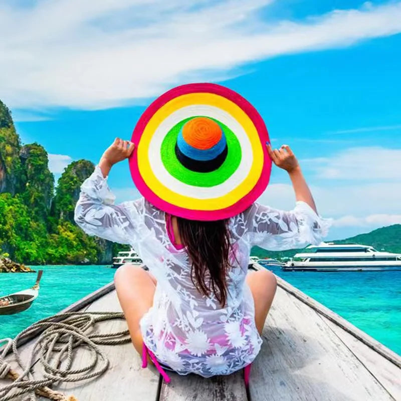 Hat 70cm Oversized Wide Brim Sun Hat Travel Large UV Protection Beach Straw Hats Women's Summer Floppy Foldable Chapeaux Wholesale