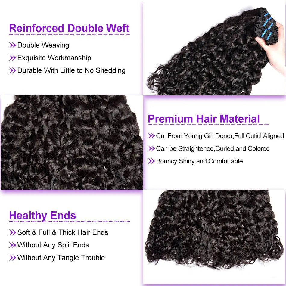 Hair Extensions and Wigs
Brazilian Water Wave Bundles 100% Real Human Hair Bundles 1/3 Pcs/Lot Remy Hair Water Wave Hair For Black Women Natural Color 1b