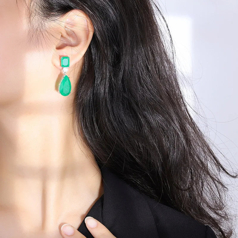 Earring JitDoo Paraiba Earrings Silver 925 for Women Tourmaline Emerald Big Drop Earrings Luxury Designer Fine Jewelry Christmas Gift