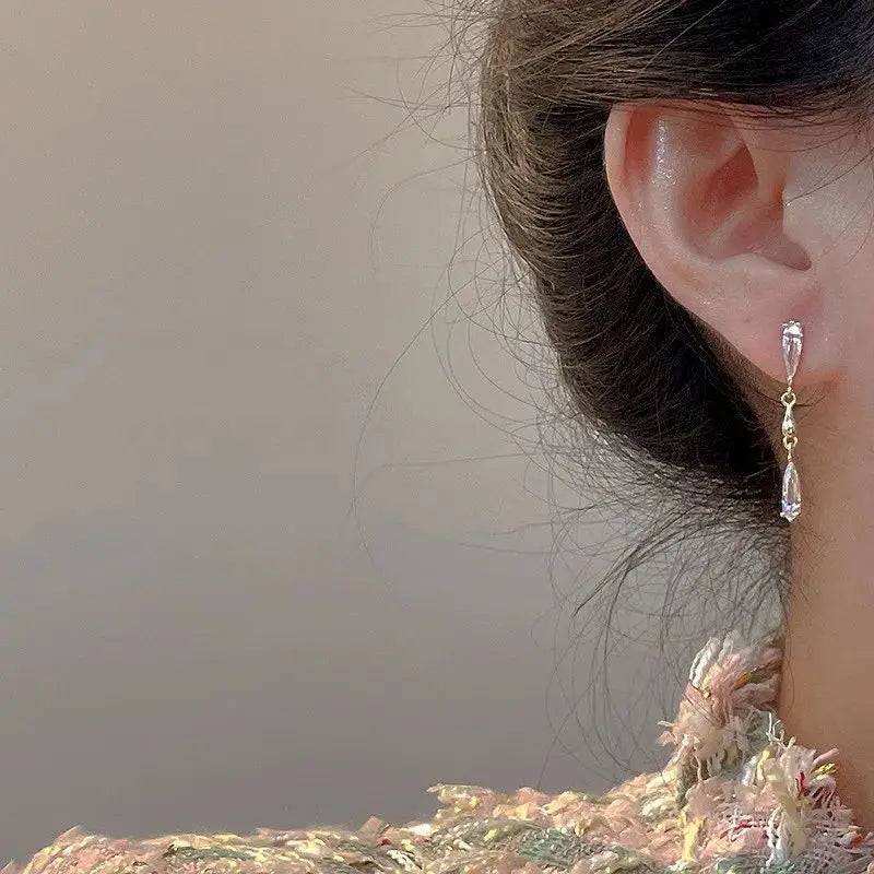 Earring Korean Long Tassel Zircon Dangle Earrings for Women Luxury Full Rhinestone Gold Color Drop Earrings Wedding Party Jewelry Gift