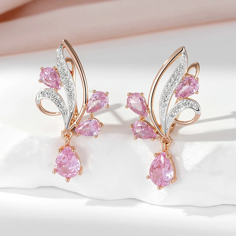 Earring SYOUJYO Shiny Water Drop Natural Zircon Long Dangle Earrings For Women 585 Rose Golden Silver Color Luxury Jewelry