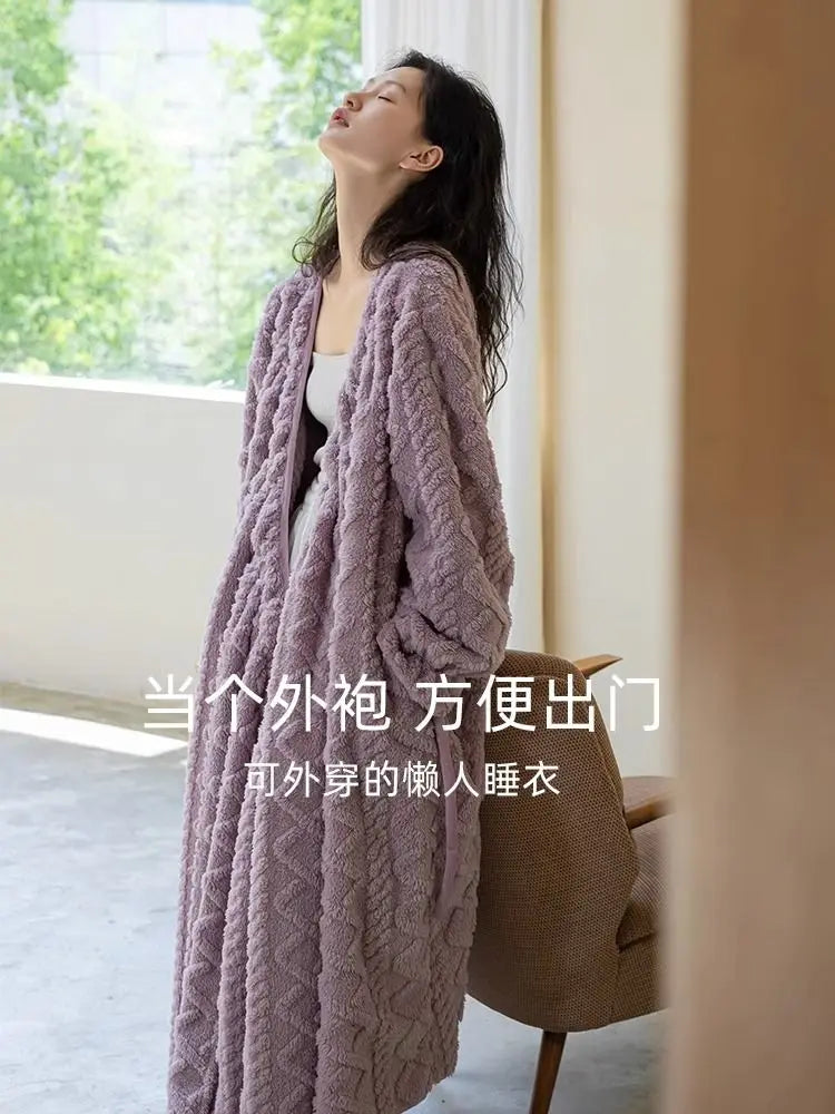 Winter Warm Sleepwear
Korean style Thick Warm Elegant Flannel Nightgowns Women Simple Gentle Tender Fluffy Heating Nightdress Winter Soft Sleepwear