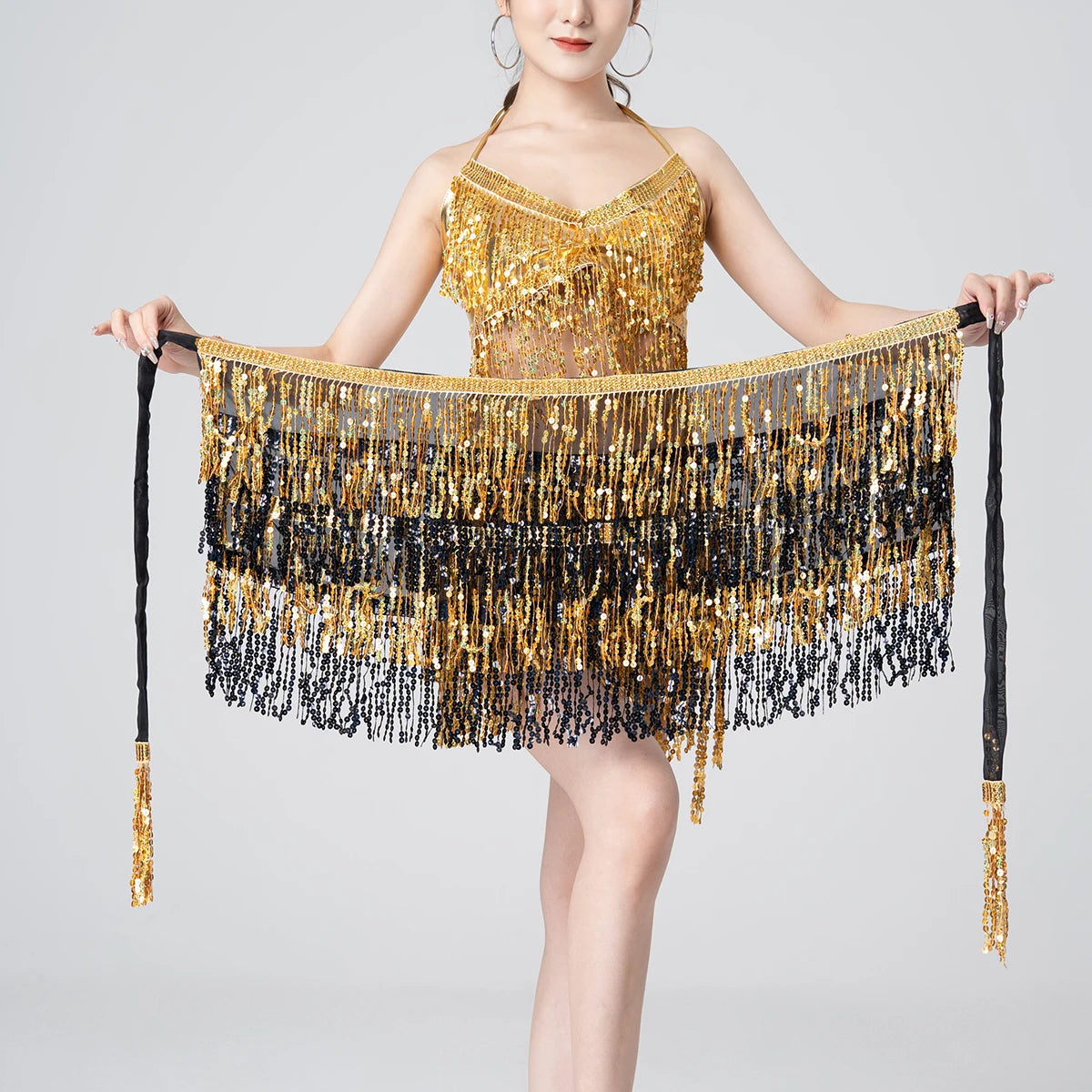 dancers
13 Colors Belly Dancing Tassels Hip Scarfs Women's Belt Accessories 4 Layers New Belly Dancer Belt Shinny Sequin Hip Scarf Lady