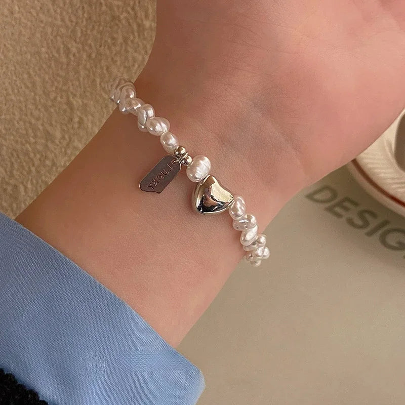 Bracelets Luxury Woman New 925 Sterling Silver Bracelet Pearls Knots Bracelet for Women Fashion Heart Pearls Bracelet Luxury Jewelry Accessories Gift