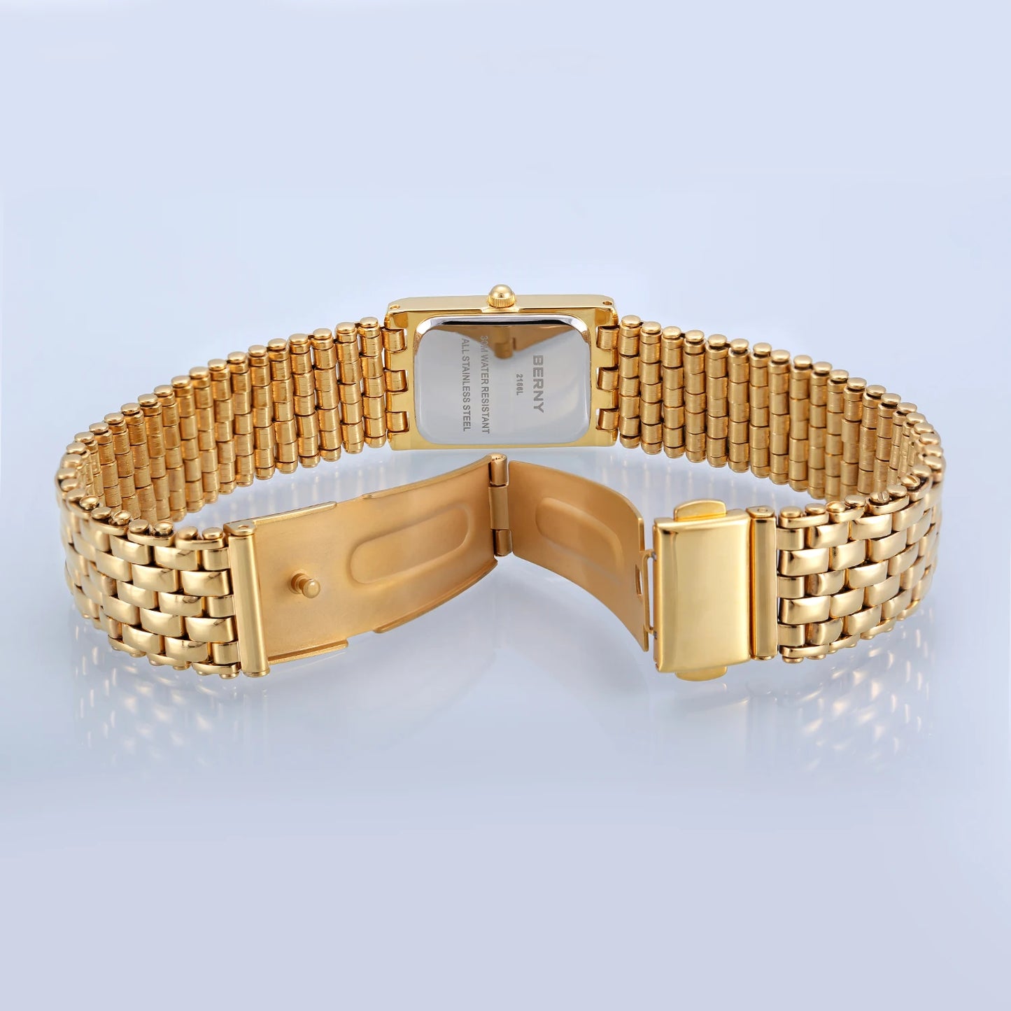 Women Watch BERNY Gold Watch for Women Square Ladies Quartz Wristwatches Stainless Steel Women Small Gold Watch Luxury Casual Fashion Watch