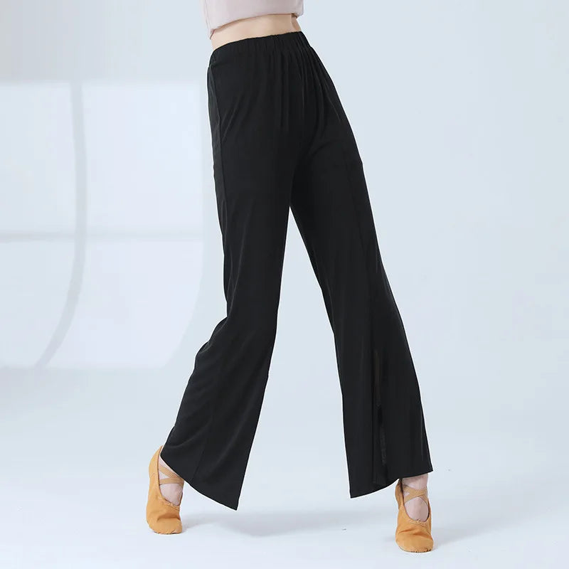 Exotic
Wholesale Adult Dance Pants A Line Straight Copper Ammonia Silk Trousers Front Split Sexy Stage Clothes Women Classical Dancing