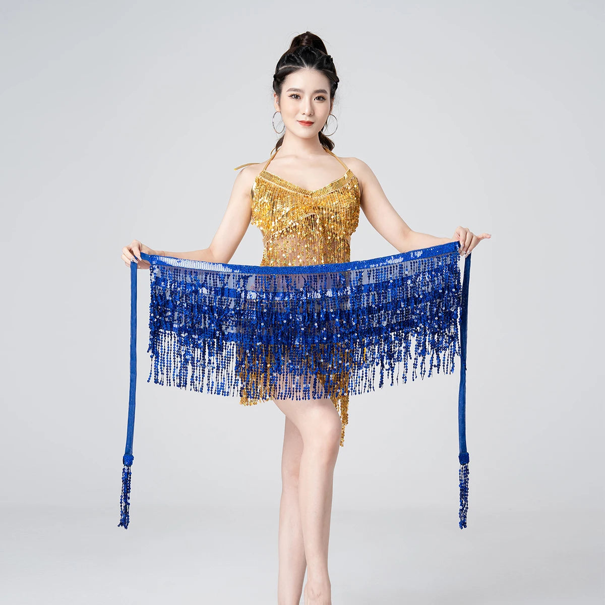 dancers
13 Colors Belly Dancing Tassels Hip Scarfs Women's Belt Accessories 4 Layers New Belly Dancer Belt Shinny Sequin Hip Scarf Lady
