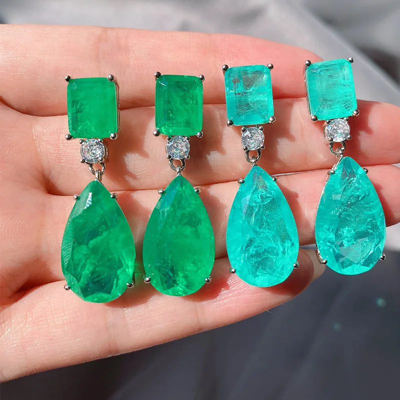 Earring JitDoo Paraiba Earrings Silver 925 for Women Tourmaline Emerald Big Drop Earrings Luxury Designer Fine Jewelry Christmas Gift
