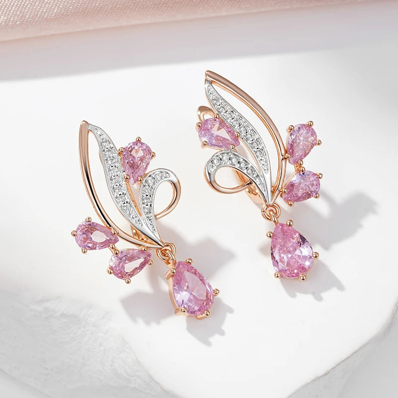 Earring SYOUJYO Shiny Water Drop Natural Zircon Long Dangle Earrings For Women 585 Rose Golden Silver Color Luxury Jewelry
