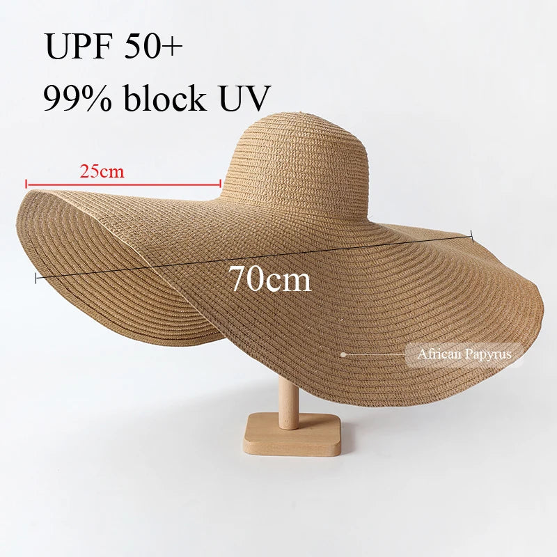 Hat 70cm Oversized Wide Brim Sun Hat Travel Large UV Protection Beach Straw Hats Women's Summer Floppy Foldable Chapeaux Wholesale