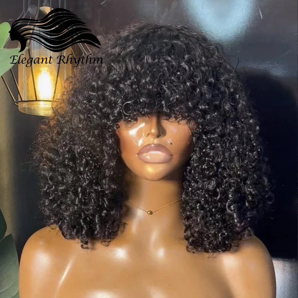 Hair Extensions and Wigs
Jerry Curly Wig With Bangs 10A Brazilian Virgin Human Hair Glueless None Lace Front Wig Kinky Curly Human Hair For Black Women