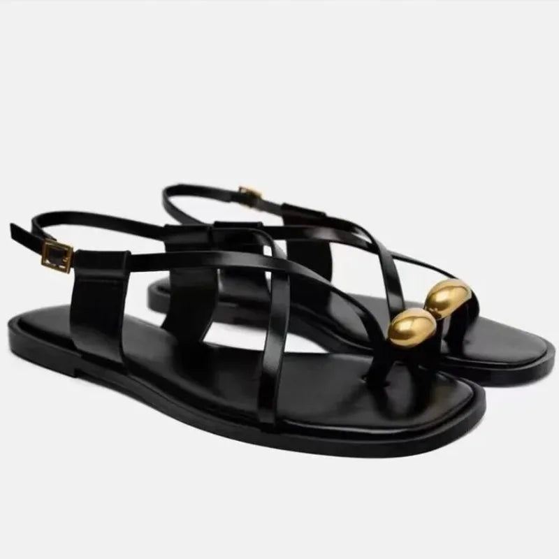 Flat Shoes Women Sandals for Woman Fashion Metal Decoration Ladies